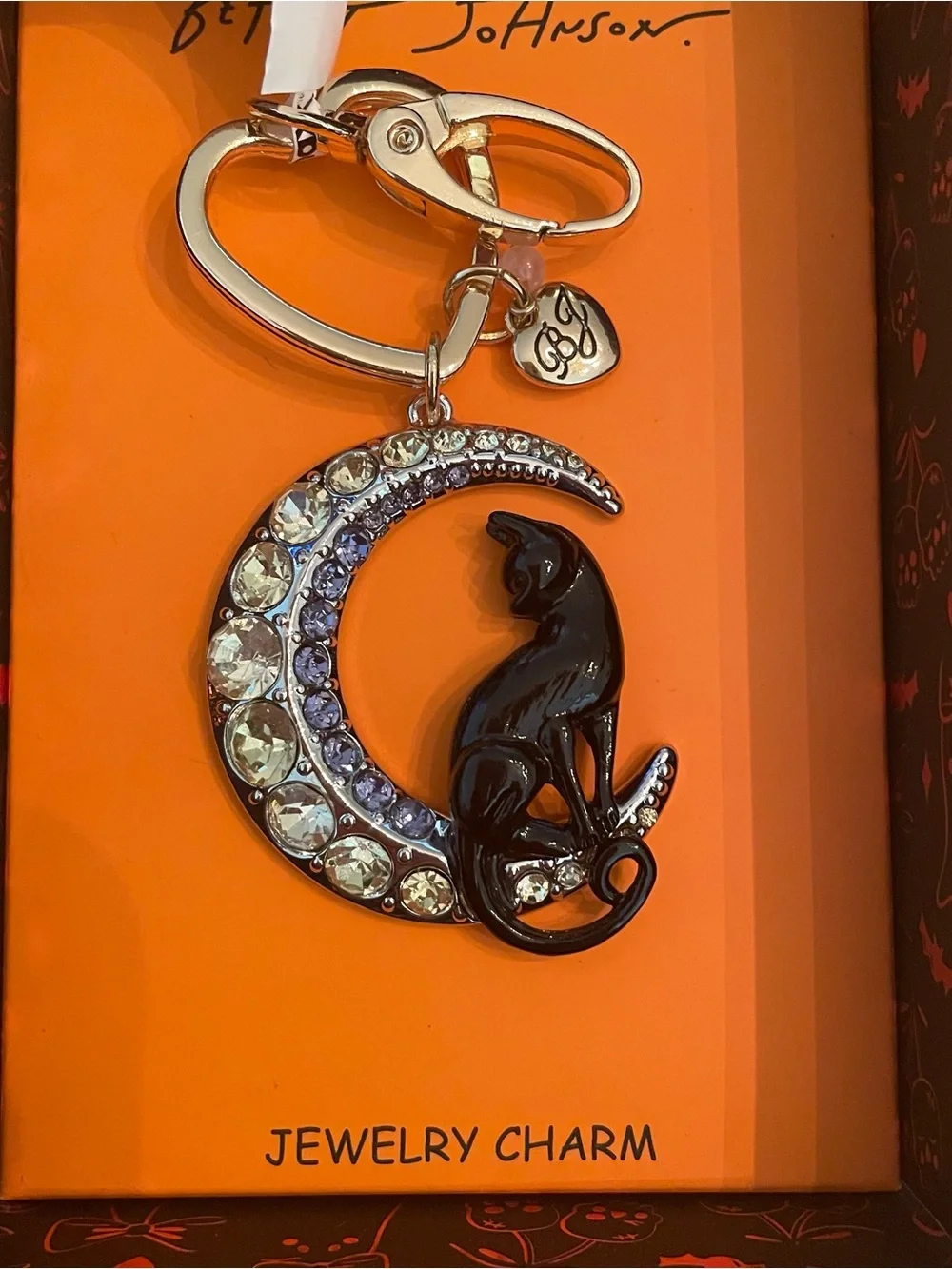 NWT Betsey Johnson Black Cat Moon Bag Charm Keychain - Picture 2 of 3